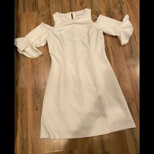 NICOLE MILLER women cold shoulder classic elegant  white dress/size S